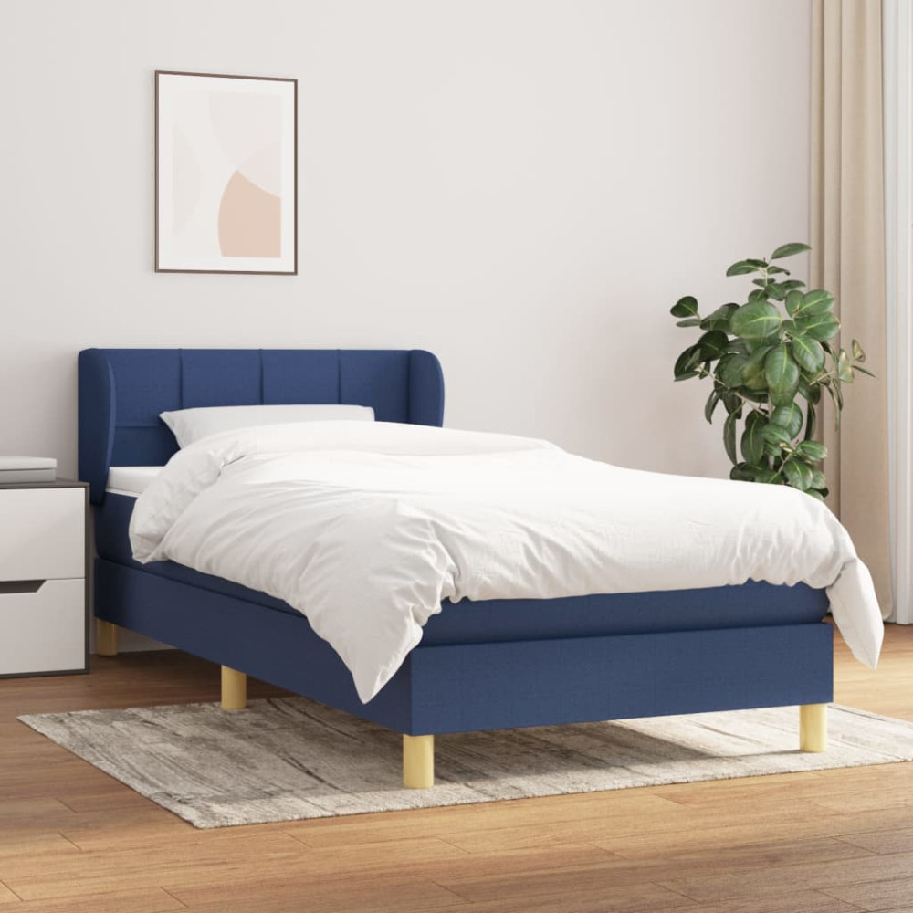 Produktbild för Ramsäng med madrass blå 90x200 cm tyg