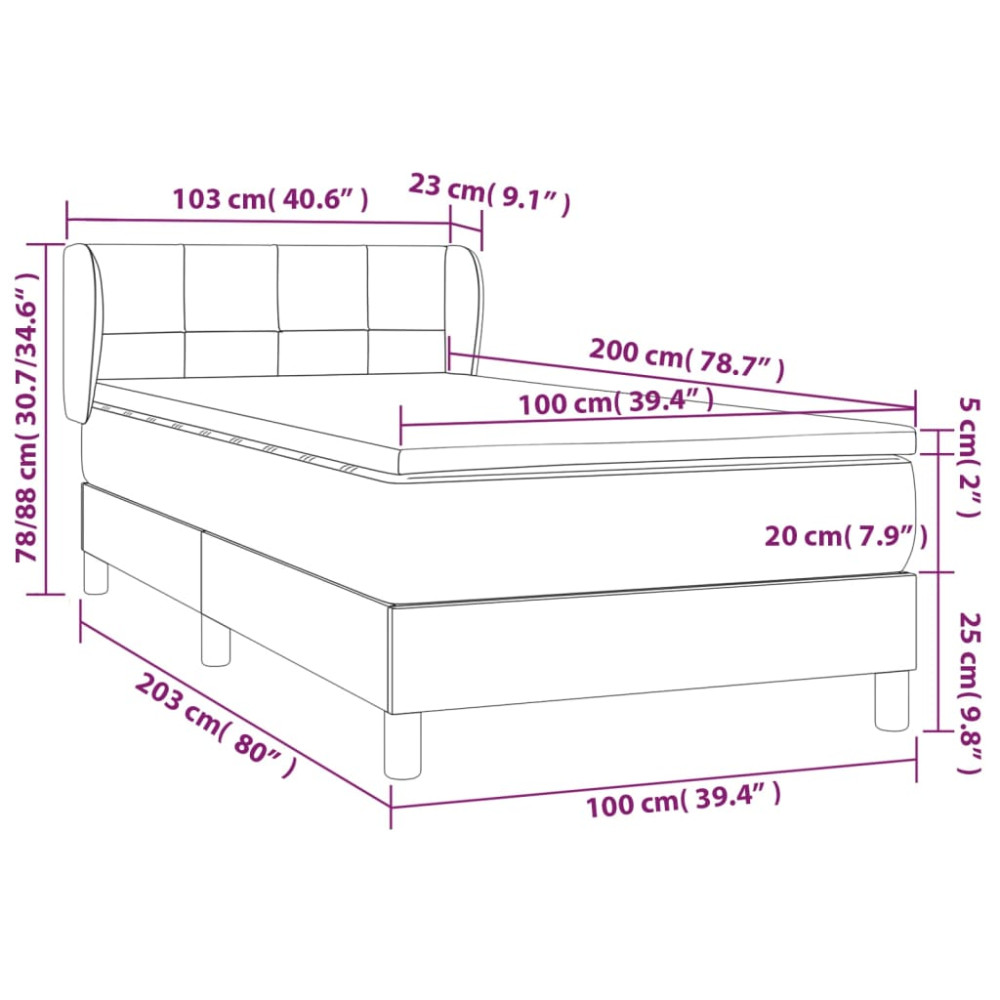 Produktbild för Ramsäng med madrass mörkbrun 100x200 cm tyg