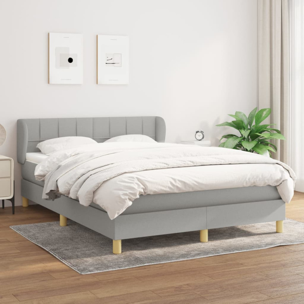 Produktbild för Ramsäng med madrass ljusgrå 140x190 cm tyg