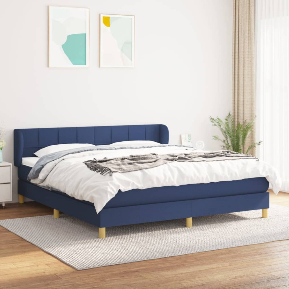 Produktbild för Ramsäng med madrass blå 160x200 cm tyg