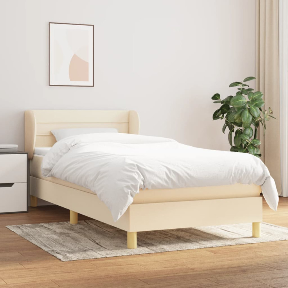 Produktbild för Ramsäng med madrass gräddvit 90x200 cm tyg