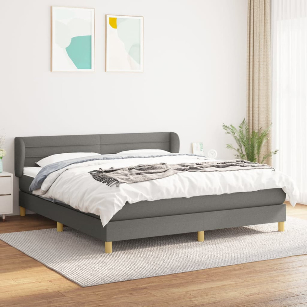 Produktbild för Ramsäng med madrass mörkgrå 160x200 cm tyg