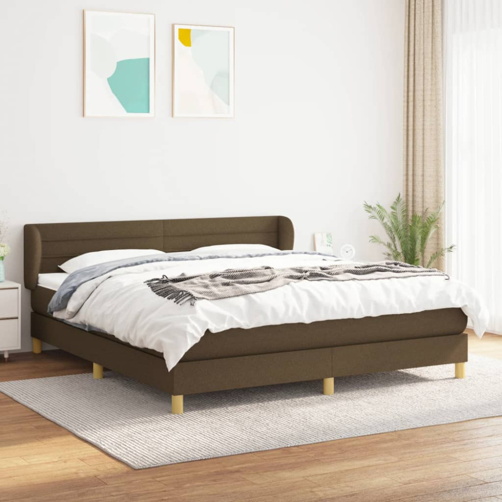 Produktbild för Ramsäng med madrass mörkbrun 160x200 cm tyg