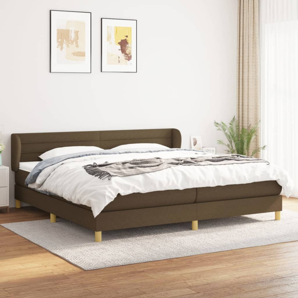 Produktbild för Ramsäng med madrass mörkbrun 200x200 cm tyg