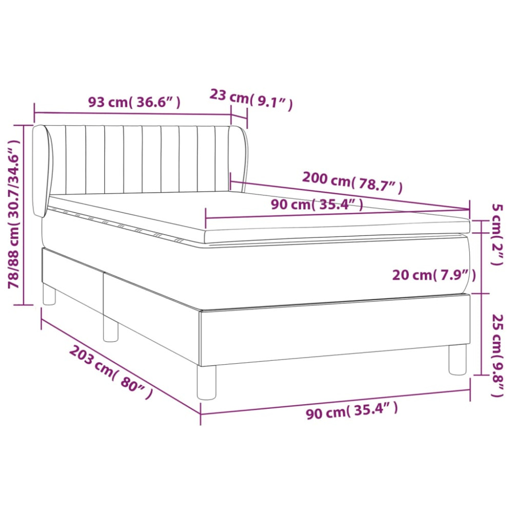 Produktbild för Ramsäng med madrass ljusgrå 90x200 cm tyg