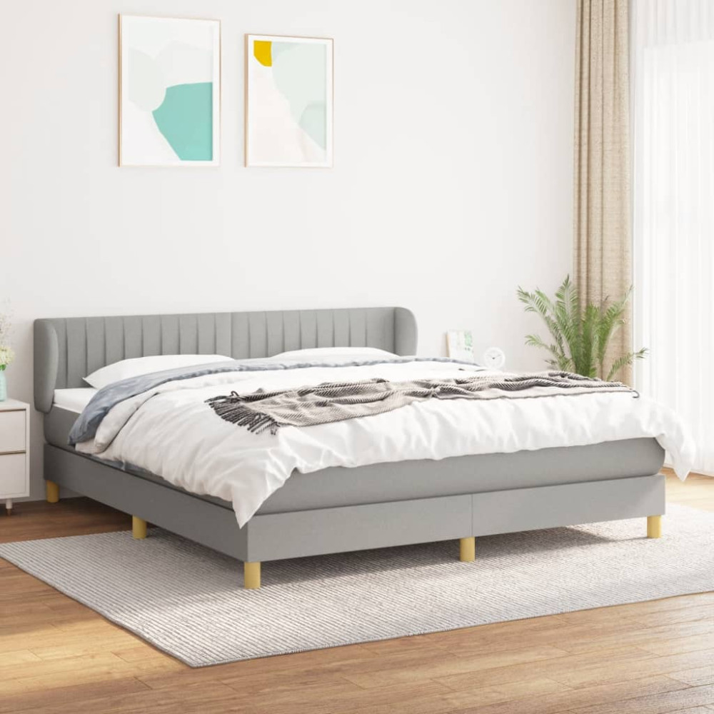 Produktbild för Ramsäng med madrass ljusgrå 160x200 cm tyg