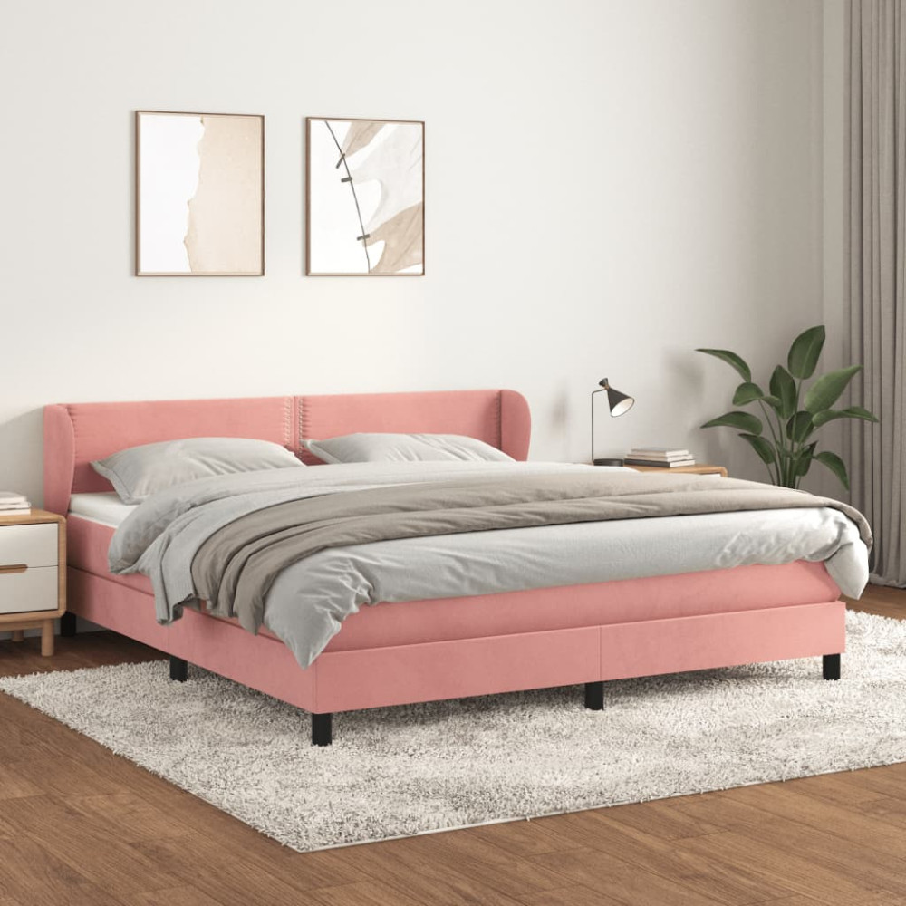 Produktbild för Ramsäng med madrass rosa 160x200 cm sammet