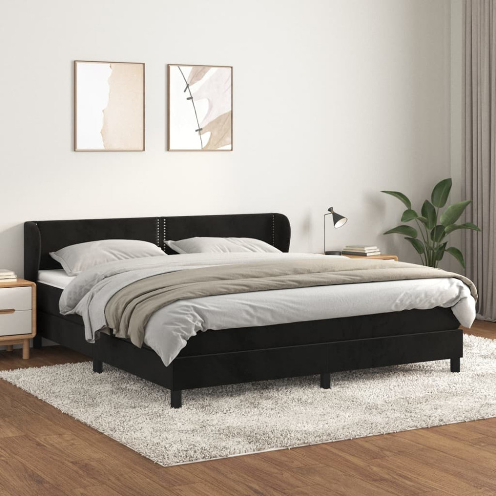 Produktbild för Ramsäng med madrass svart 180x200 cm sammet