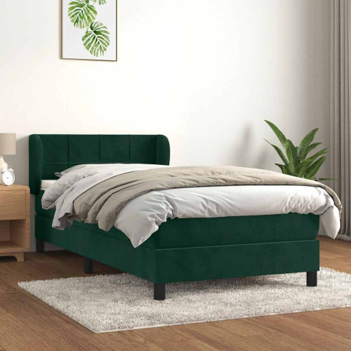 vidaXL Ramsäng med madrass mörkgrön 90x200 cm sammet
