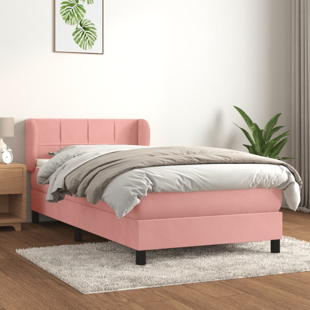 Produktbild för Ramsäng med madrass rosa 100x200 cm sammet