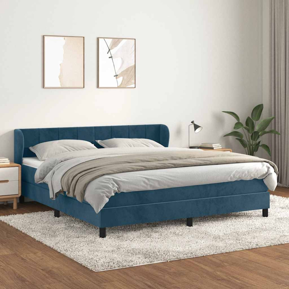 Produktbild för Ramsäng med madrass mörkblå 180x200 cm sammet