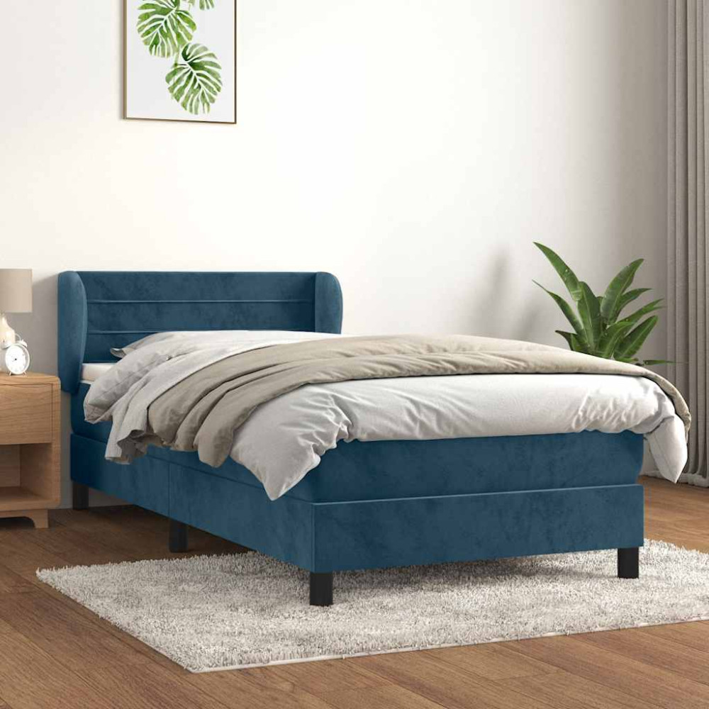 Produktbild för Ramsäng med madrass mörkblå 90x200 cm sammet