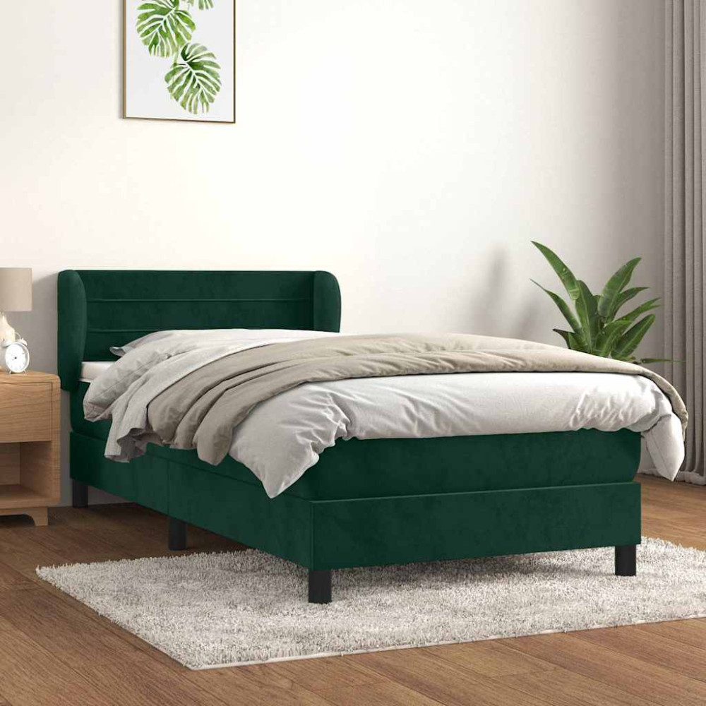 Produktbild för Ramsäng med madrass mörkgrön 100x200 cm sammet