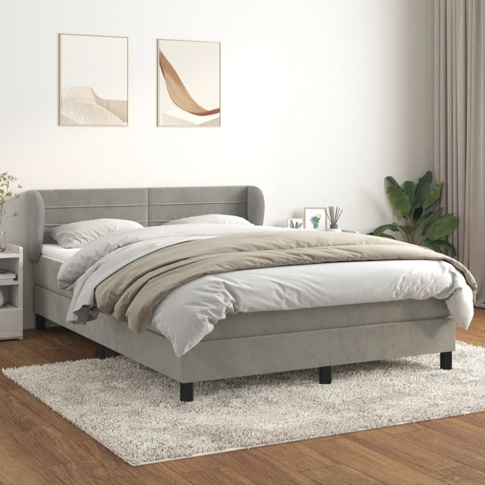 Produktbild för Ramsäng med madrass ljusgrå 140x200 cm sammet