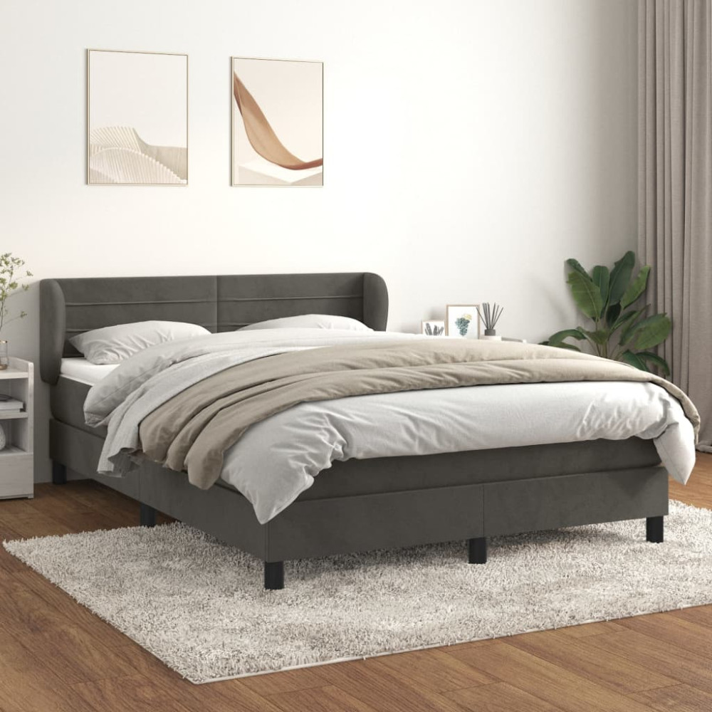 Produktbild för Ramsäng med madrass mörkgrå 160x200 cm sammet