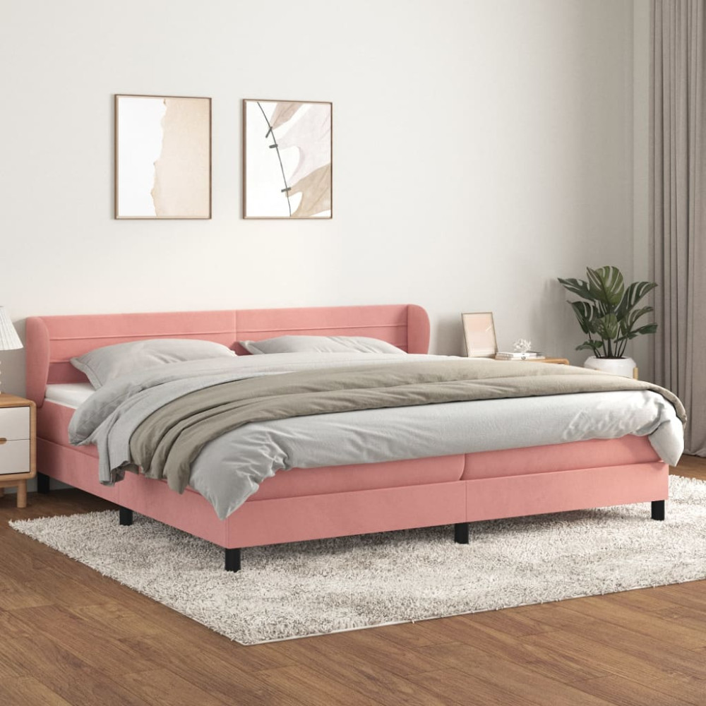Produktbild för Ramsäng med madrass rosa 200x200 cm sammet