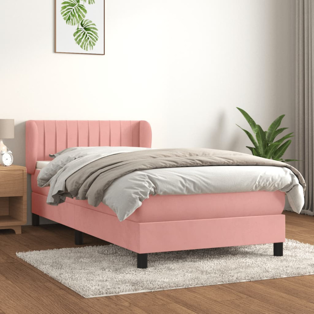 Produktbild för Ramsäng med madrass rosa 100x200 cm sammet