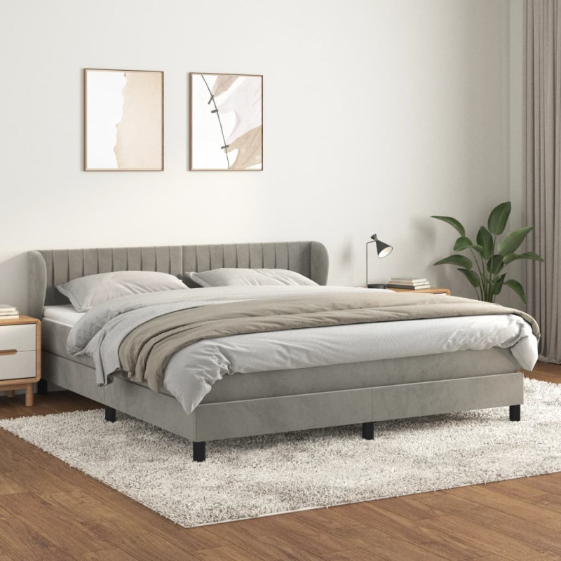 Produktbild för Ramsäng med madrass ljusgrå 180x200 cm sammet