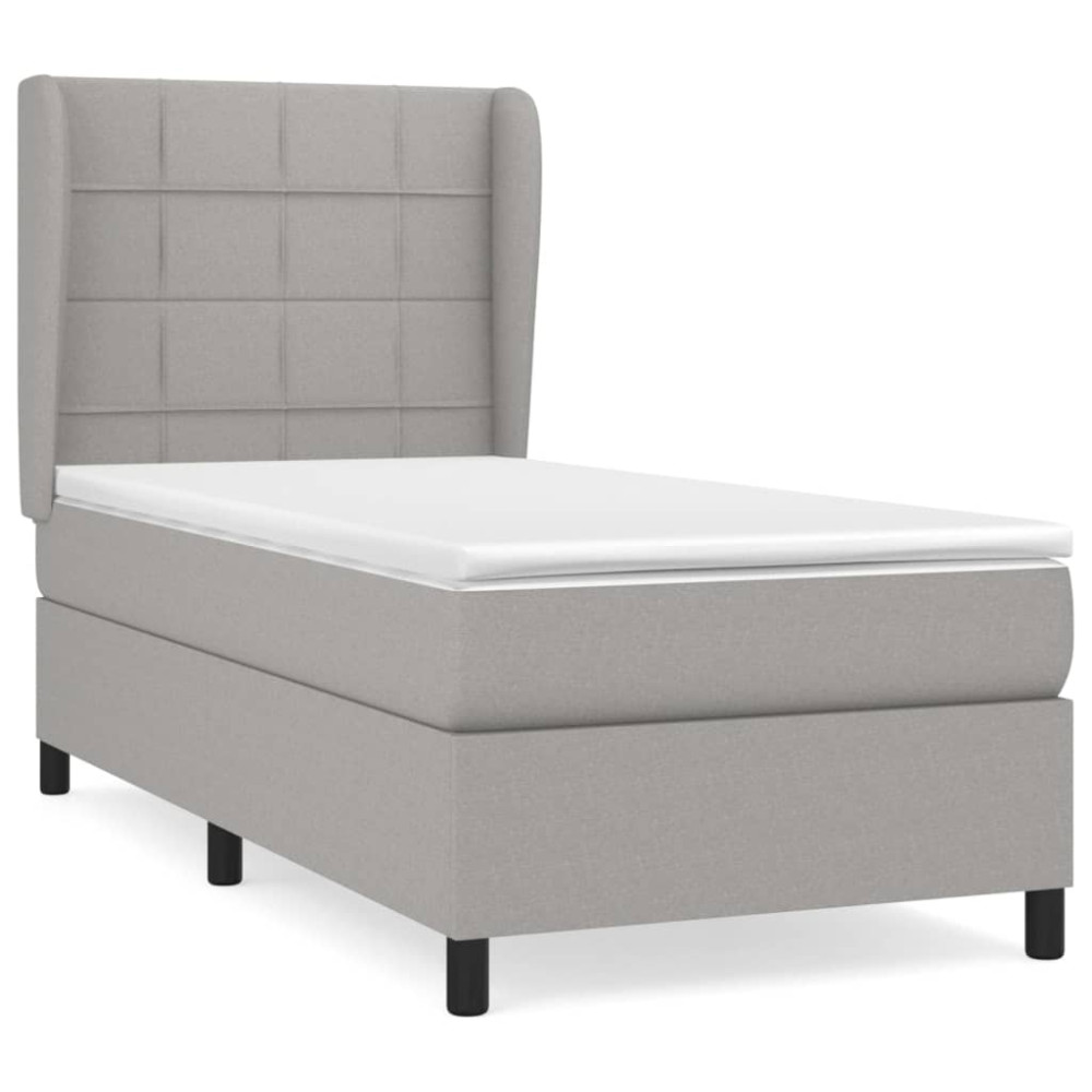 Produktbild för Ramsäng med madrass ljusgrå 90x200 cm tyg