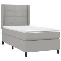 Produktbild för Ramsäng med madrass ljusgrå 90x200 cm tyg