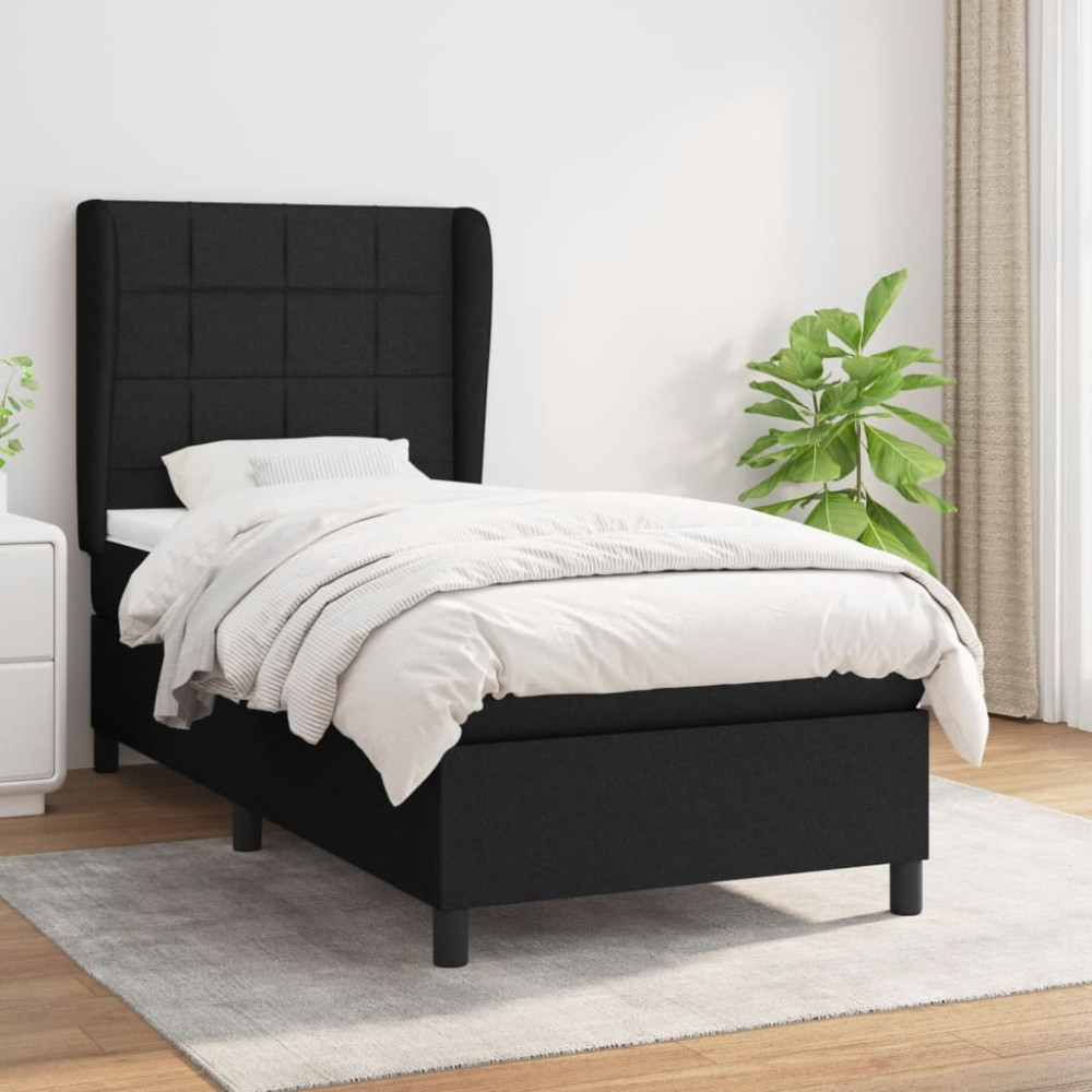 Produktbild för Ramsäng med madrass svart 90x200 cm tyg