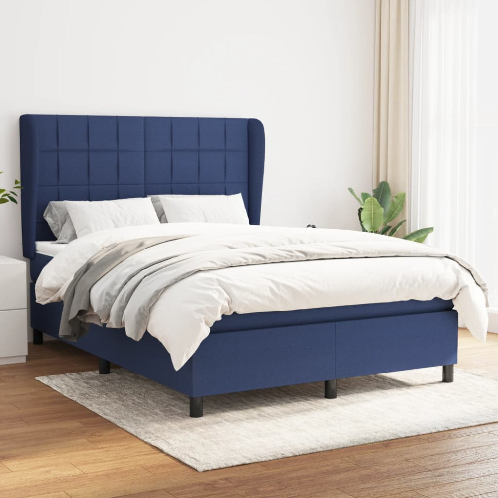 Produktbild för Ramsäng med madrass blå 140x190 cm tyg