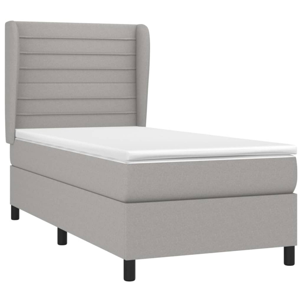 Produktbild för Ramsäng med madrass ljusgrå 90x190 cm tyg