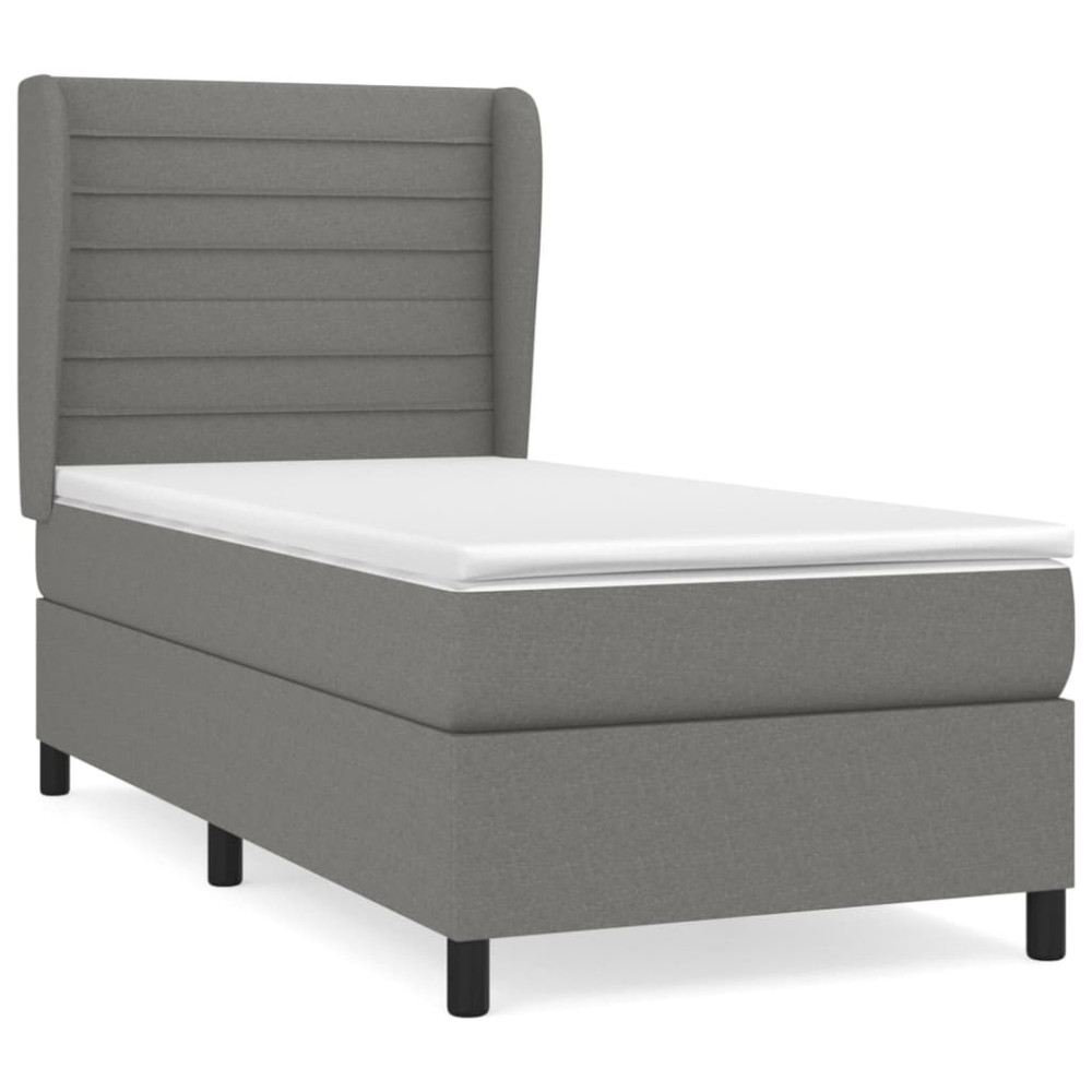 Produktbild för Ramsäng med madrass mörkgrå 90x190 cm tyg