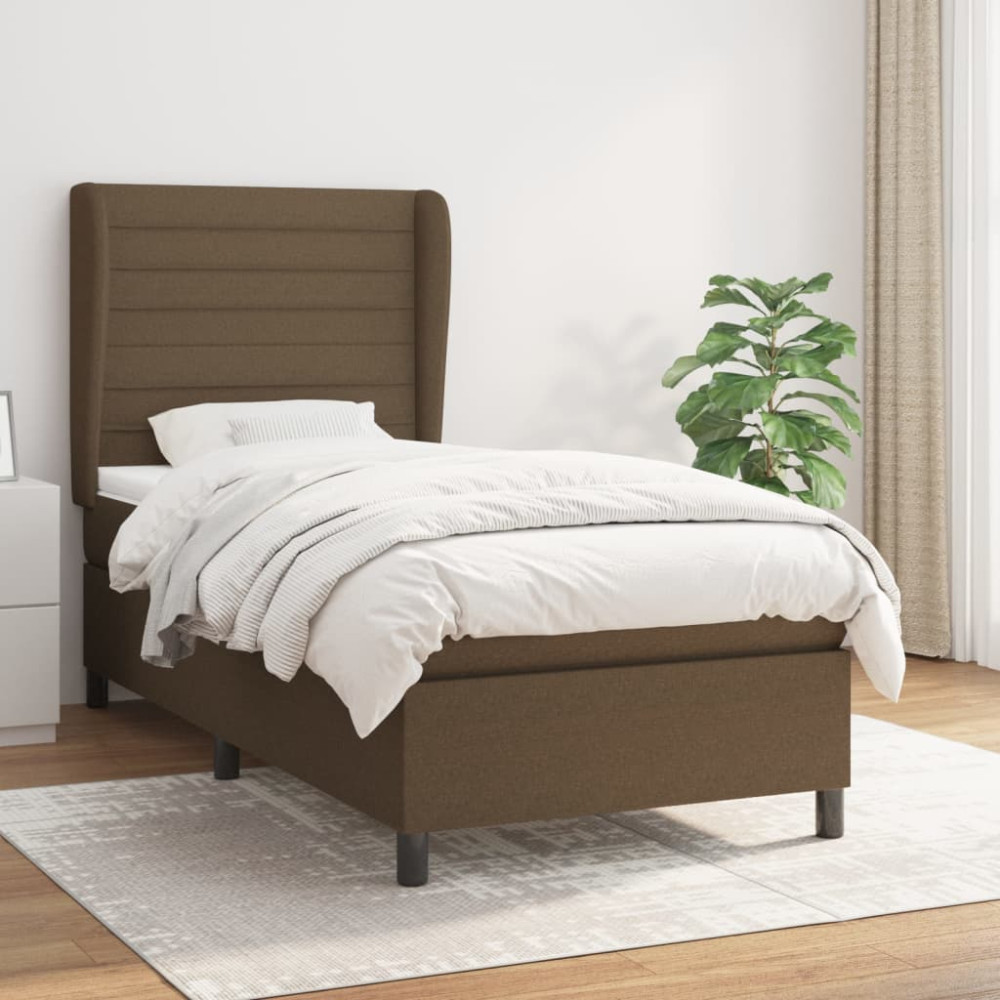 Produktbild för Ramsäng med madrass mörkbrun 90x190 cm tyg