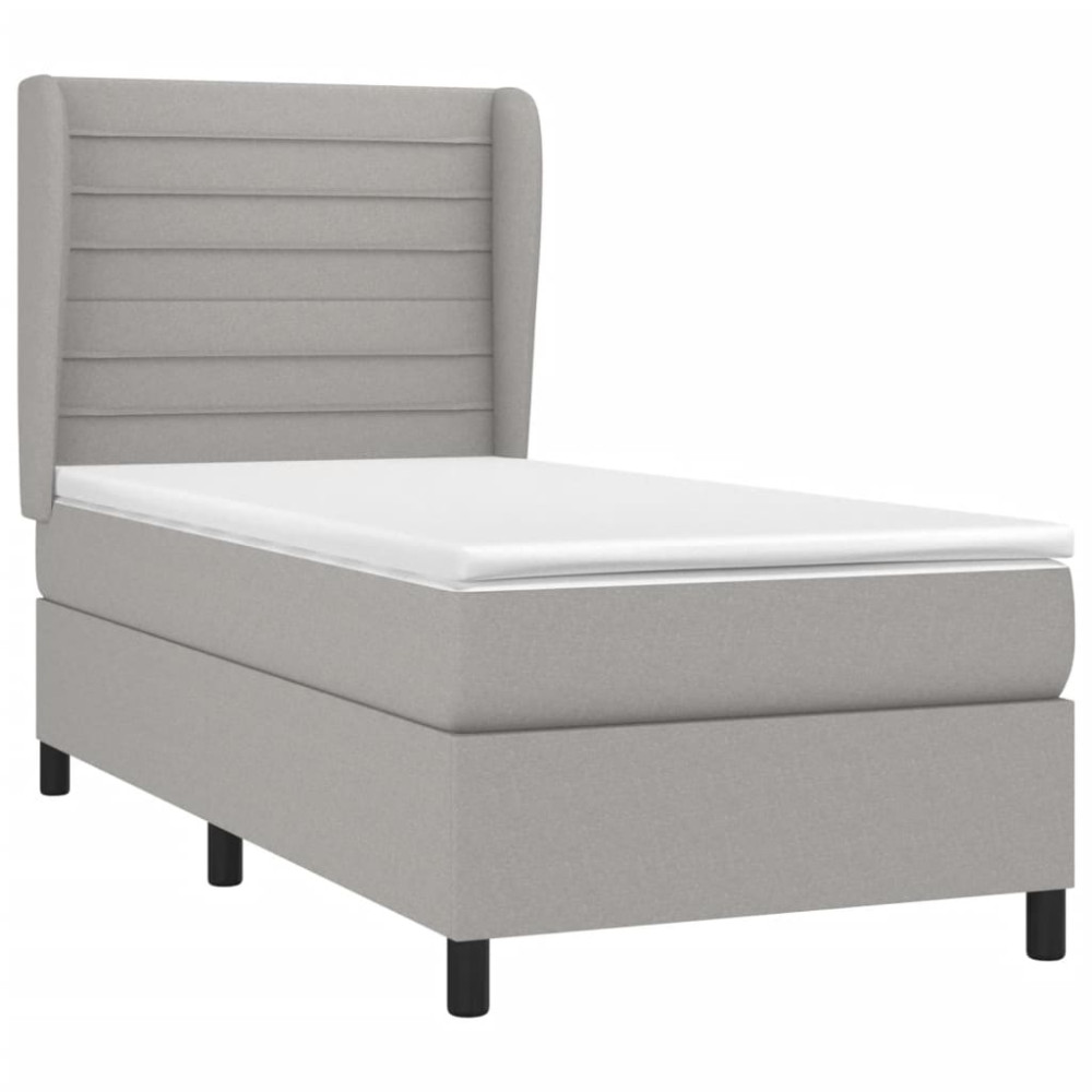Produktbild för Ramsäng med madrass ljusgrå 90x200 cm tyg