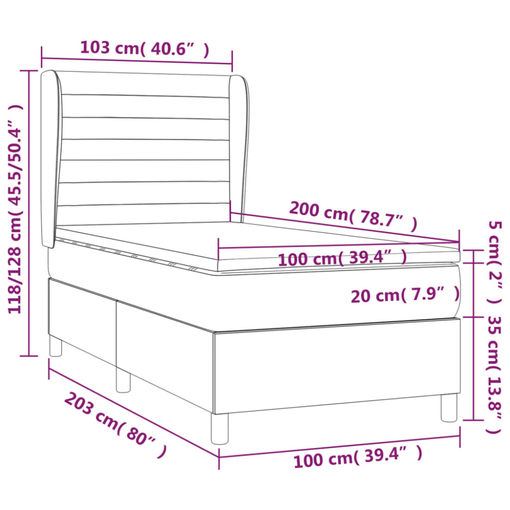 Produktbild för Ramsäng med madrass ljusgrå 100x200 cm tyg
