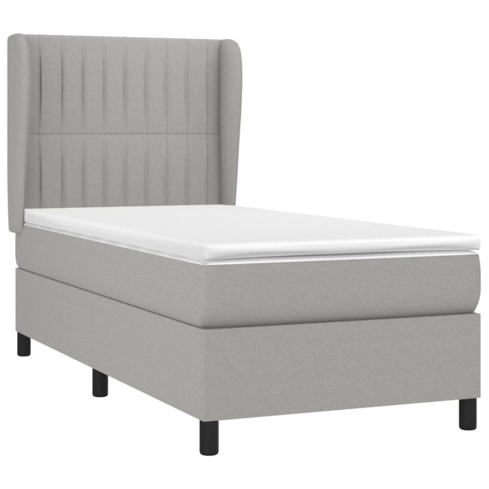 Produktbild för Ramsäng med madrass ljusgrå 90x190 cm tyg