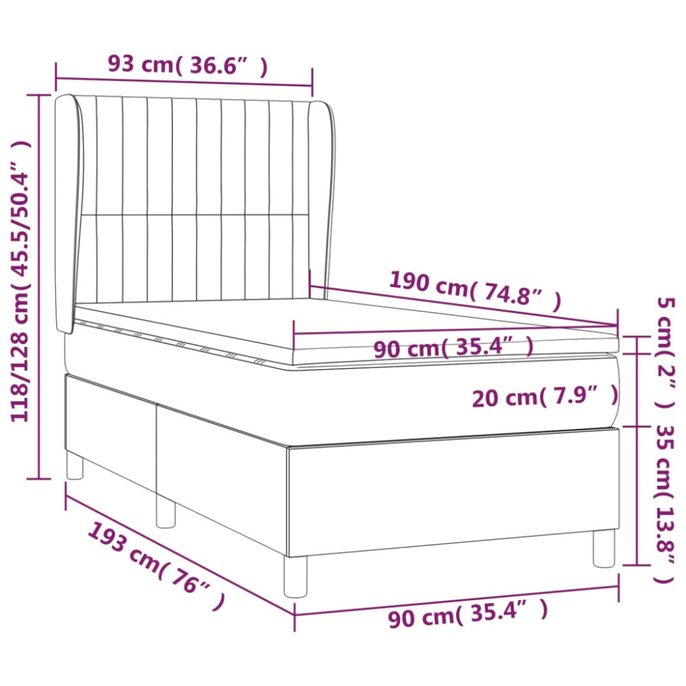 Produktbild för Ramsäng med madrass ljusgrå 90x190 cm tyg