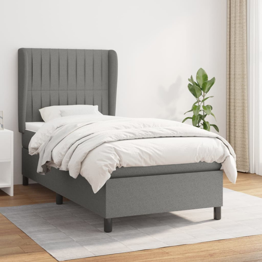 Produktbild för Ramsäng med madrass mörkgrå 90x190 cm tyg
