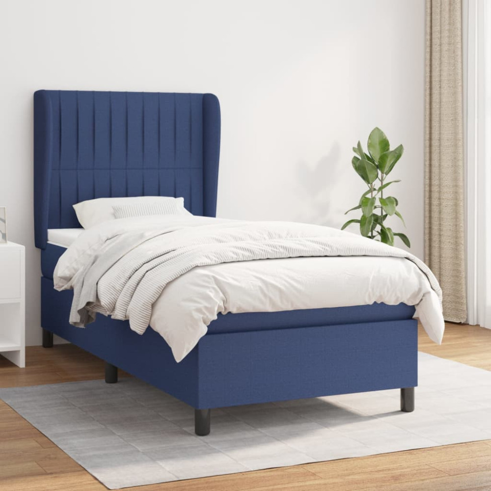 Produktbild för Ramsäng med madrass blå 90x190 cm tyg