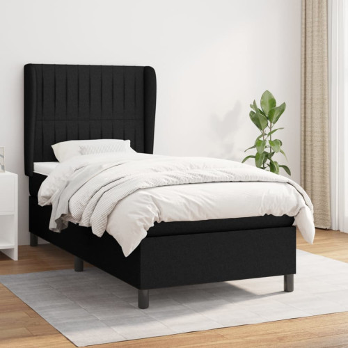 vidaXL Ramsäng med madrass svart 90x200 cm tyg
