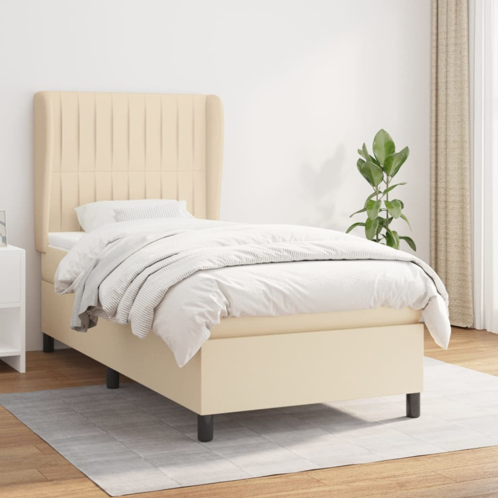 Produktbild för Ramsäng med madrass gräddvit 100x200 cm tyg