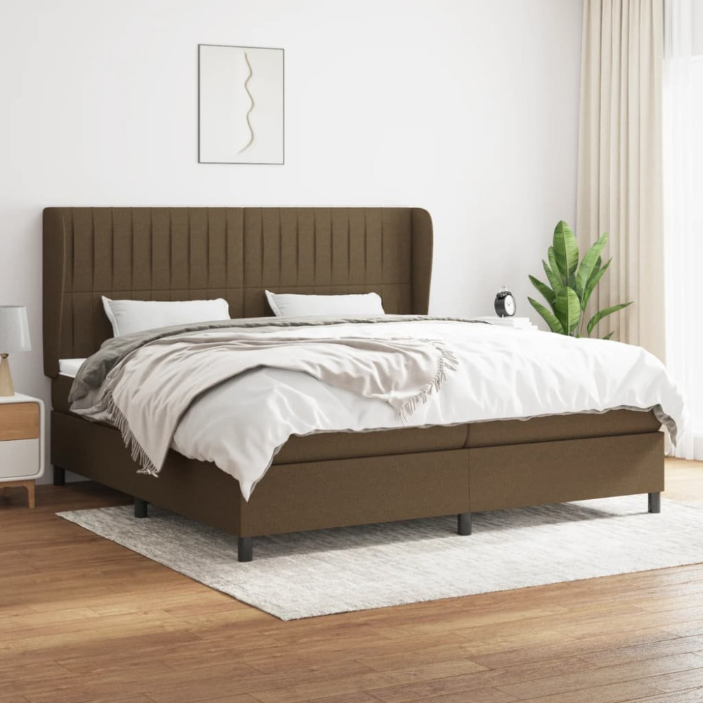 Produktbild för Ramsäng med madrass mörkbrun 200x200 cm tyg