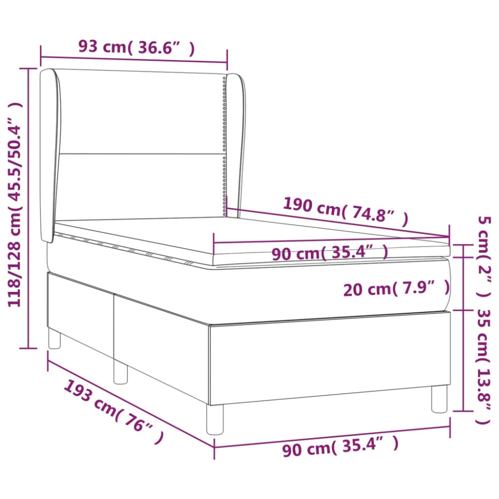 Produktbild för Ramsäng med madrass mörkgrå 90x190 cm tyg