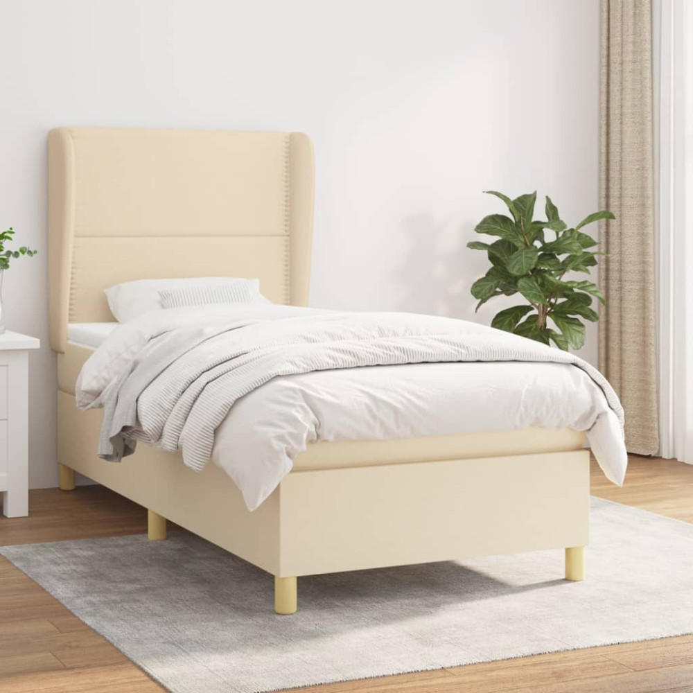 Produktbild för Ramsäng med madrass gräddvit 90x200 cm tyg