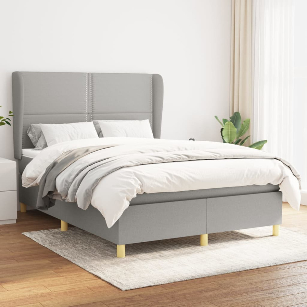 Produktbild för Ramsäng med madrass ljusgrå 140x190 cm tyg