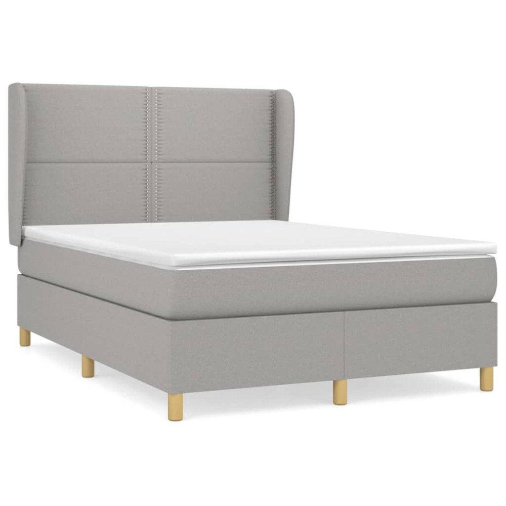 Produktbild för Ramsäng med madrass ljusgrå 140x190 cm tyg