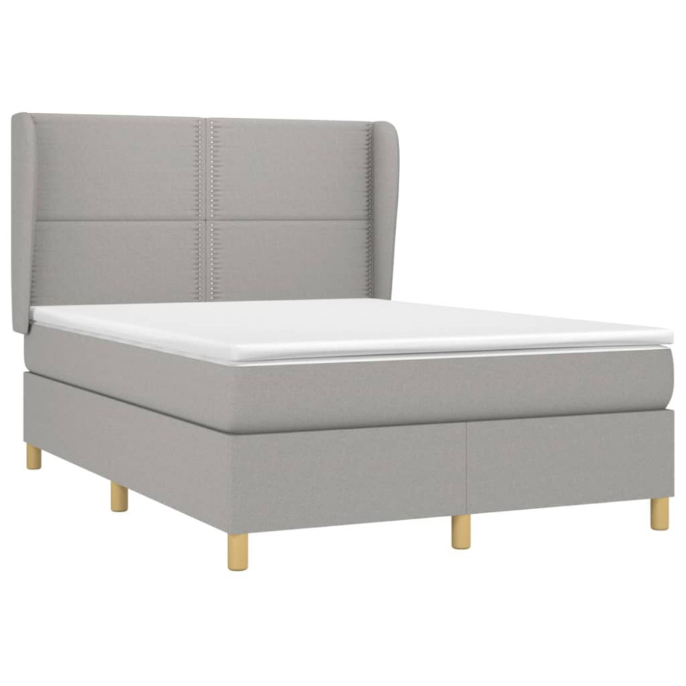 Produktbild för Ramsäng med madrass ljusgrå 140x190 cm tyg