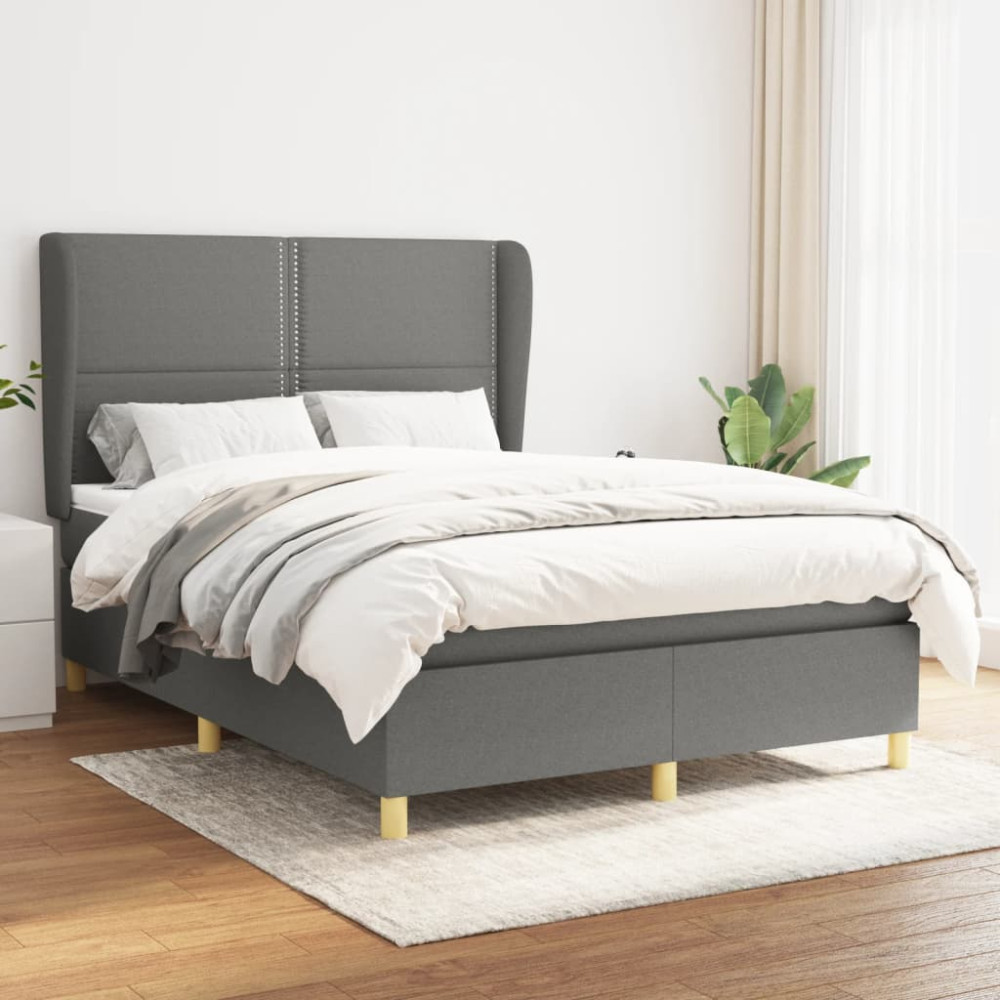 Produktbild för Ramsäng med madrass mörkgrå 140x200 cm tyg