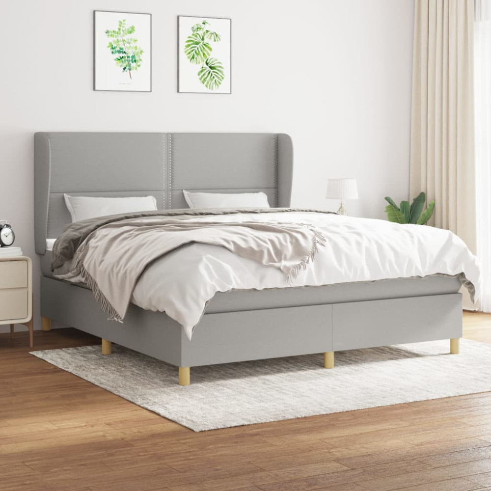 Produktbild för Ramsäng med madrass ljusgrå 180x200 cm tyg