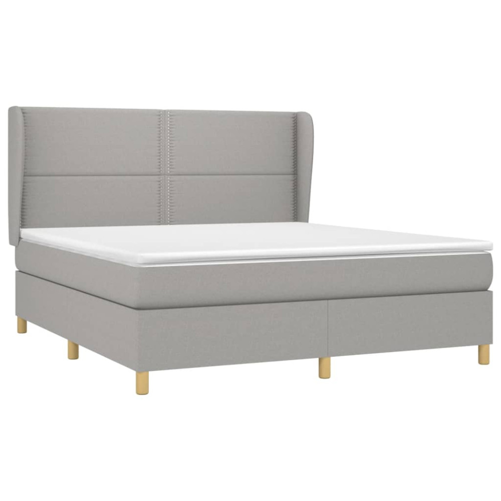 Produktbild för Ramsäng med madrass ljusgrå 180x200 cm tyg
