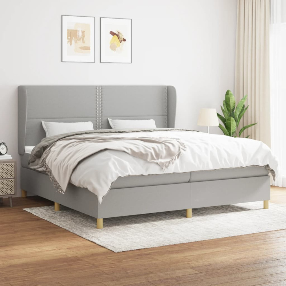 Produktbild för Ramsäng med madrass ljusgrå 200x200 cm tyg