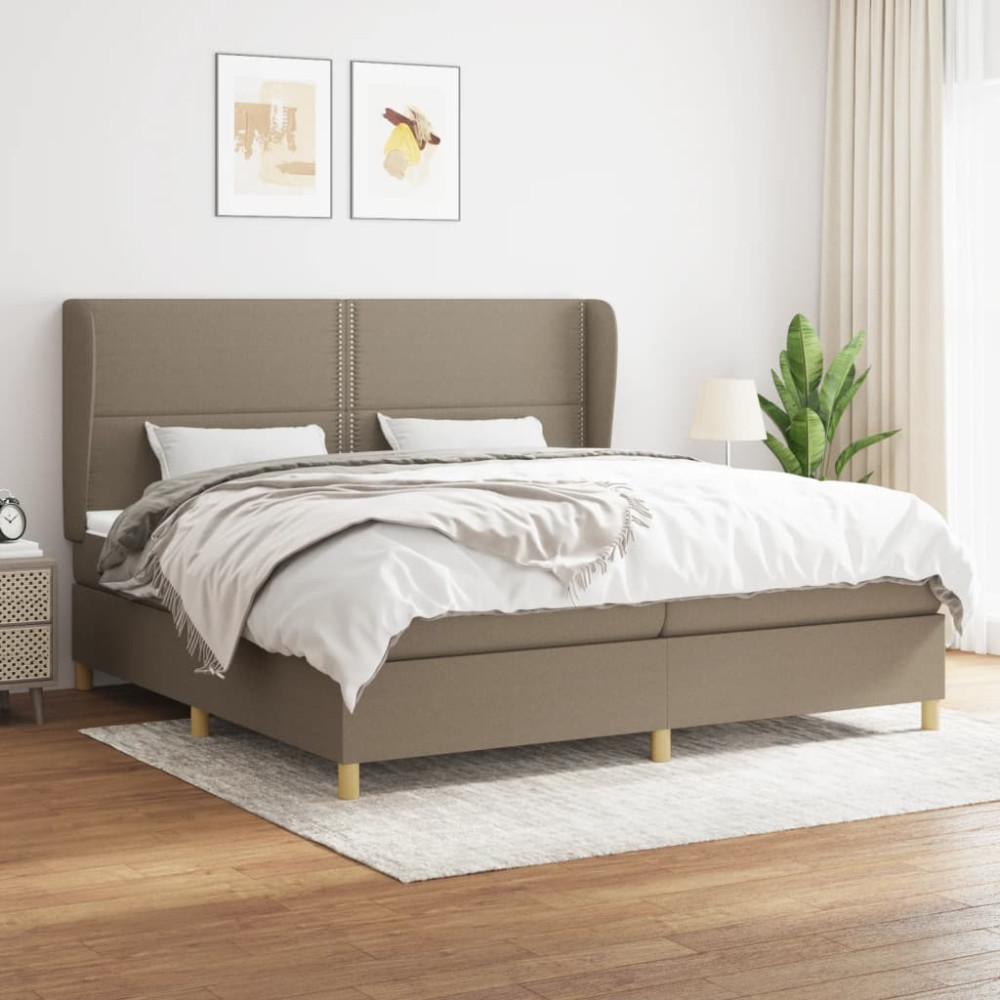 Produktbild för Ramsäng med madrass taupe 200x200 cm tyg