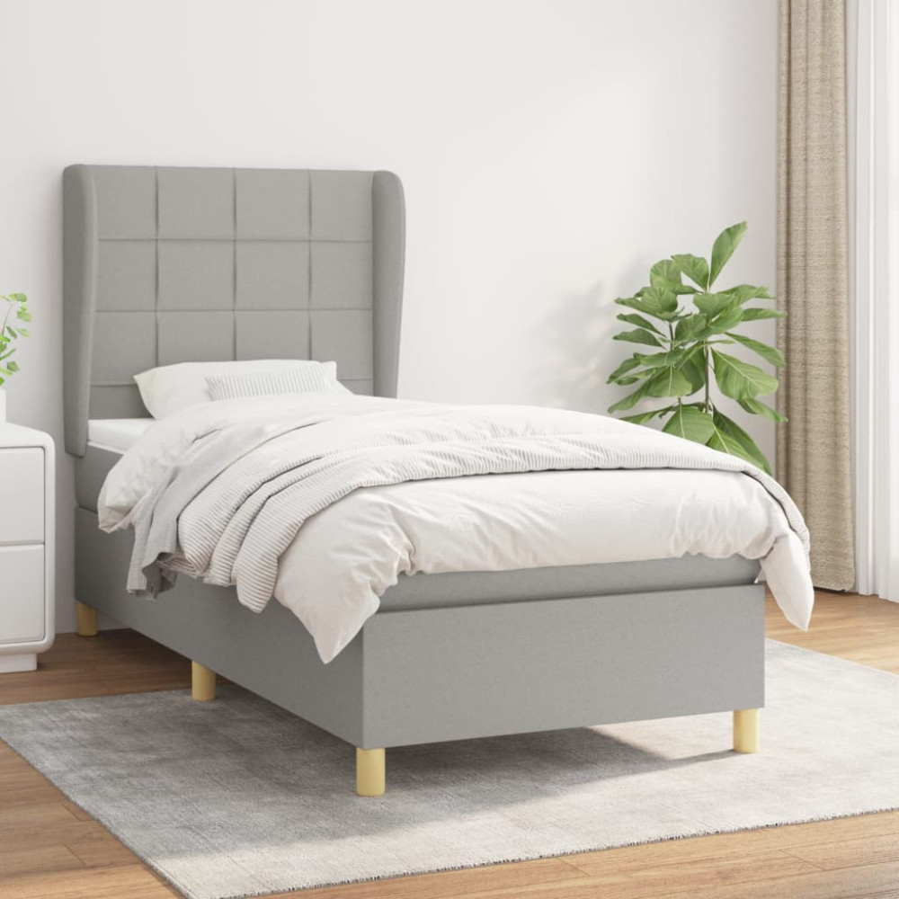Produktbild för Ramsäng med madrass ljusgrå 90x200 cm tyg