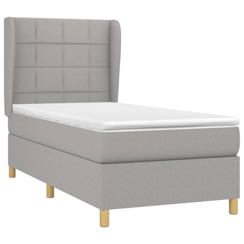 Produktbild för Ramsäng med madrass ljusgrå 90x200 cm tyg